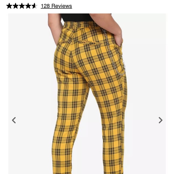 New Size Small Yellow Plaid Punk Grunge Trousers Stripe Pockets Capris Hot Topic - Picture 3 of 7